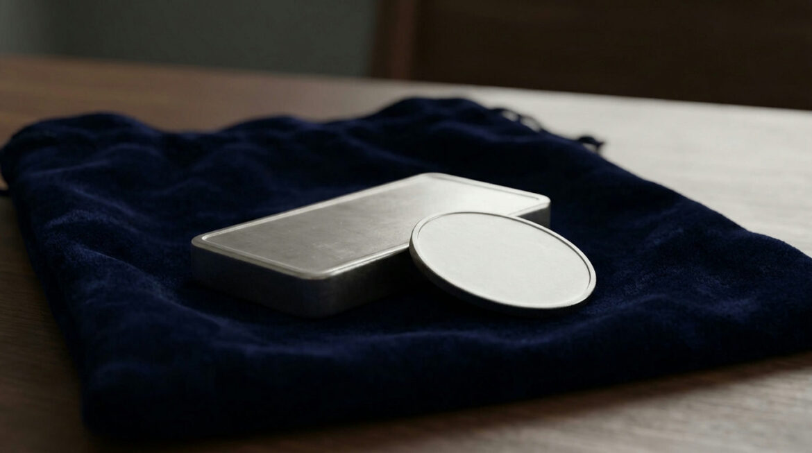 Platinum bar and palladium coin on velvet, illustrating platinum and palladium basics